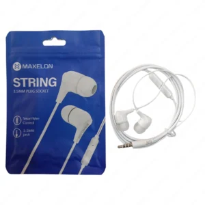 Maxelon String Wired Earphones – 3.5mm Jack Handsfree Earphones with Mic, High Bass Sound, Noise Isolation, Compatible with Android & Other Devices