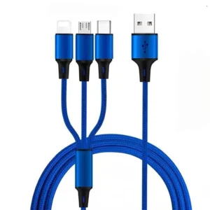 Multi Charging Cable 4ft – 3 in 1 Nylon Braided USB Charger Cord with Type-C, Micro USB Connectors, Universal Fast Charging Cable for Smartphones, Tablets & More