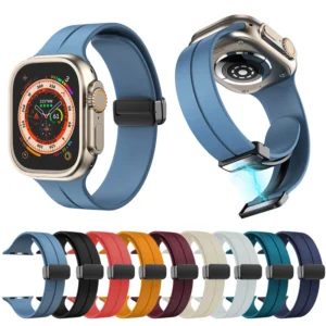 Apple Silicone Watch Strap with Magnetic Folding Clasp 42mm–49mm – Soft, Adjustable Band for Apple Watch Series 1–9, SE, Ultra 1 & 2