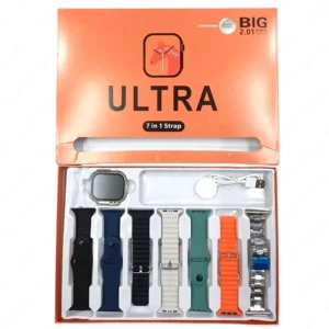 Ultra 7-in-1 Strap Smartwatch – Stainless Steel Case, Heart Rate Monitor, Weather, Games, Remote Camera & Multiple Interchangeable Straps – Stylish Fitness Smart Watch