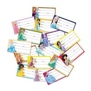 School Notebook Labels – 16 Self-Adhesive Stickers for Books & Stationery | Writable Name Labels for Kids, Students, School Use, Multicolour Designs