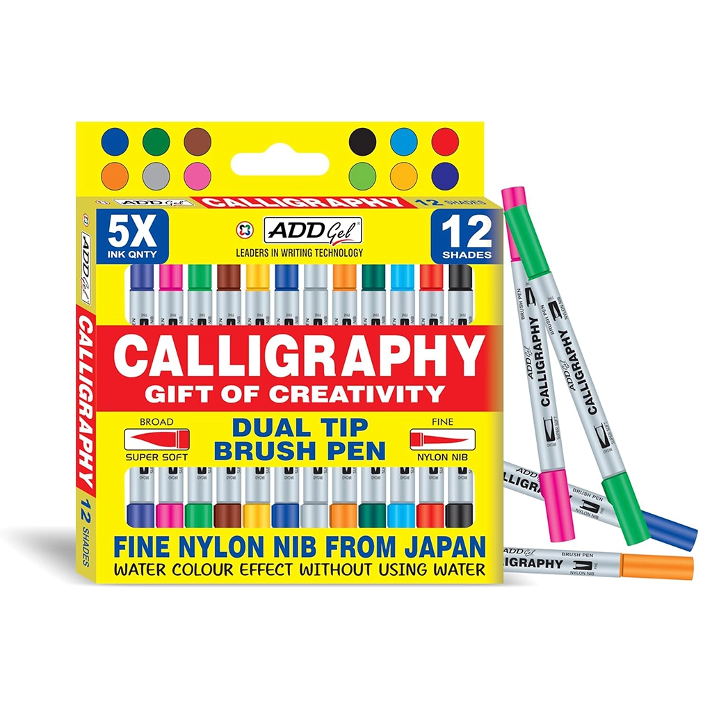 add-gel-calligraphy-colouring-pen-twin-tip-brush-12-pen-set-1 Add Gel Calligraphy Colouring Pen – Twin Tip Brush 12 Pen Set | Perfect for Art, Lettering & Doodling - Image 1