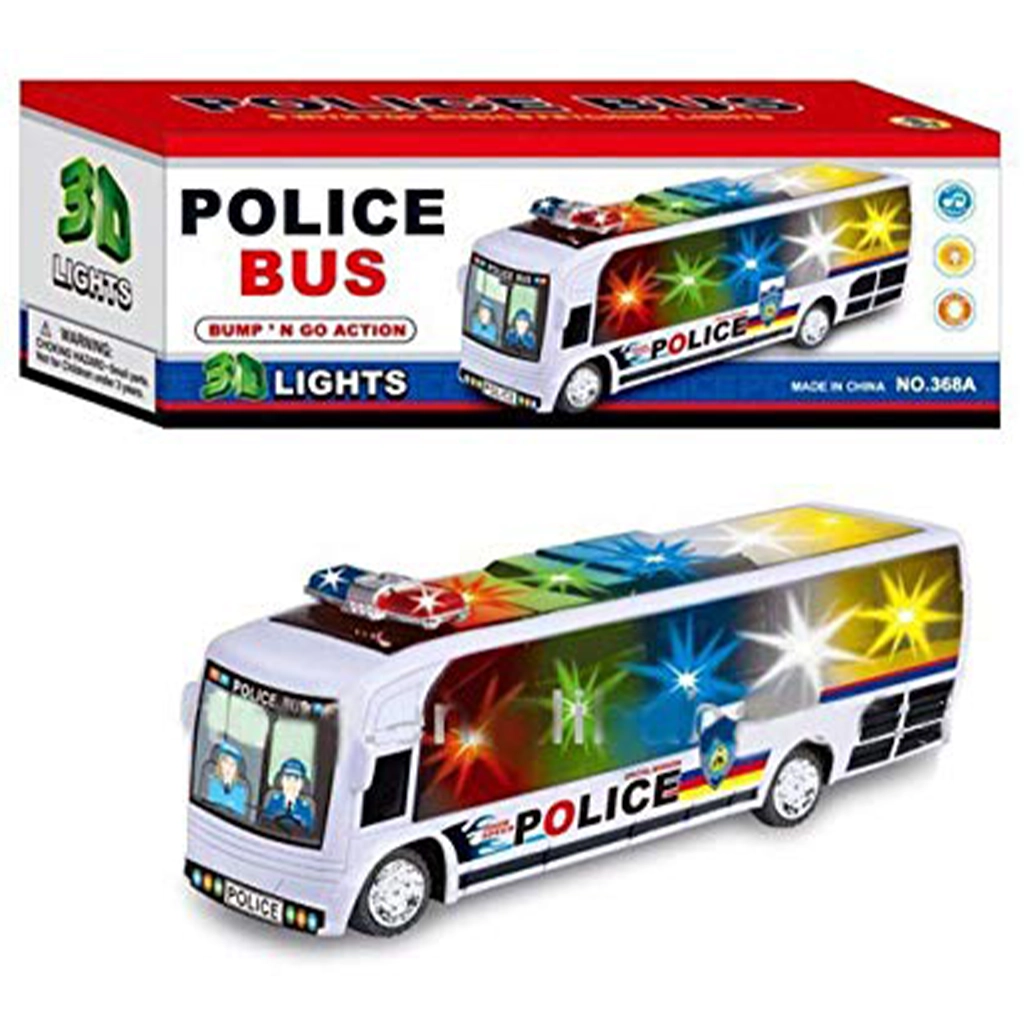 bump-and-go-action-police-bus-toy-1 Bump and Go Action Police Bus Toy with 3D Flashing Lights & Musical Sound | Battery Operated Kids Toy Vehicle - Image 1