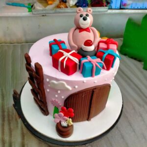 Delicious Fresh Cream Cake – Teddy Bear and Gift Box Themed Cake