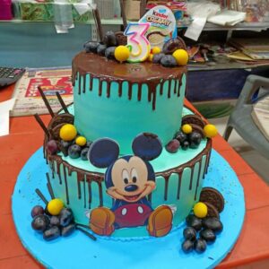 Delicious Fresh Cream Cake – Two-Tiered Mickey Mouse Drip Birthday Cake