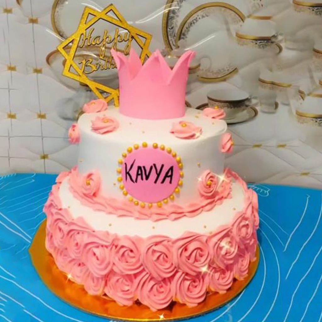 cake-39 Delicious Fresh Cream Cake – Two-Tier Crown Birthday Cake - Image 1