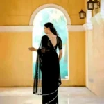 Dimond Stone Work Hot Fixing Georgette Saree – Elegant Black Saree with Unstitched Blouse Piece (Black) - Image 3