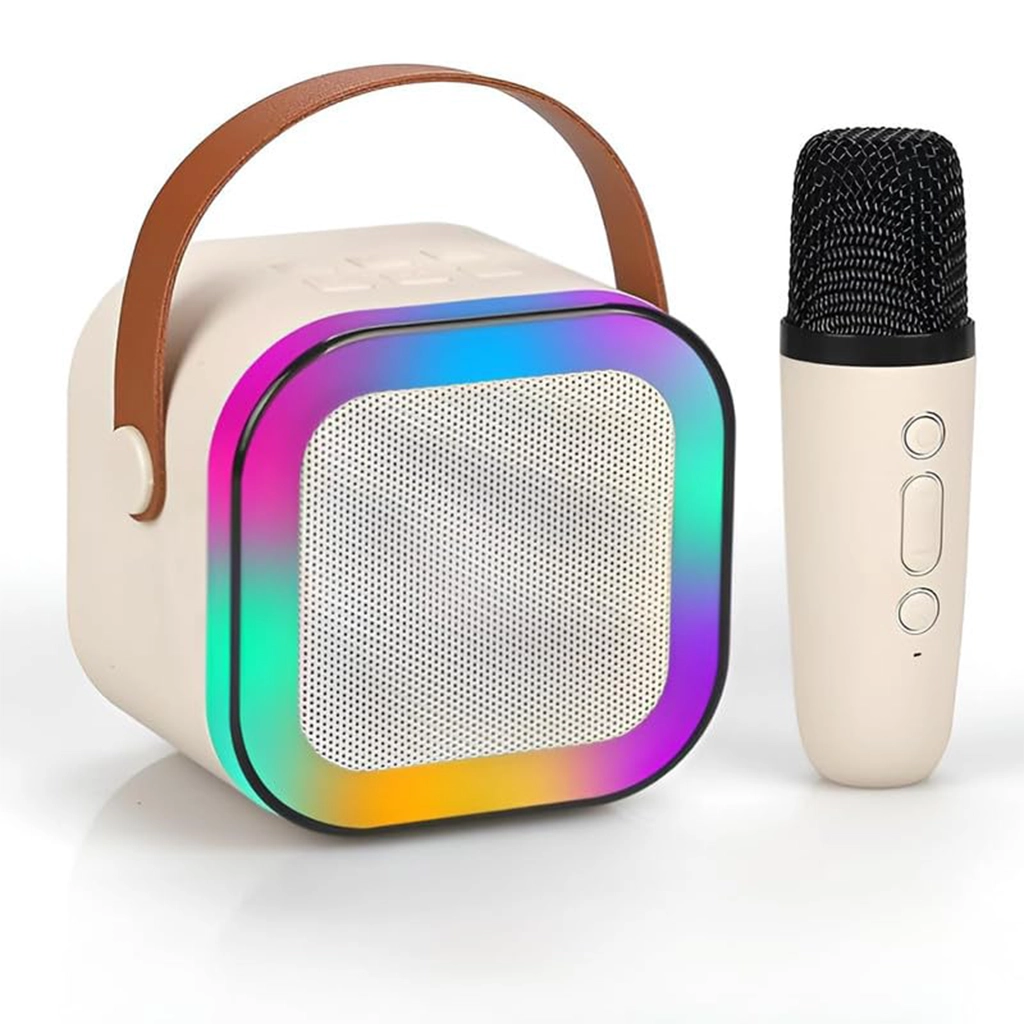 k12-wireless-karaoke-bluetooth-speaker-1 K12 Wireless Karaoke Microphone with Bluetooth Speaker – Portable 2-in-1 Mic & Speaker, High Bass Sound, LED Lights, for Singing, Parties & Events - Image 1