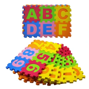 Mini Puzzle EVA Foam Mat – 36 Pcs Interlocking Alphabet & Number Tiles for Kids, 3x3 Inch Educational Play Mat