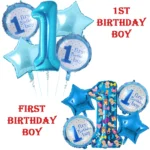 Party Decoration – 1st/ First Birthday Boy, Big Foil Helium Balloons Set for Elevate Every Celebration! (Pack of 5 pcs)