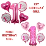 Party Decoration – 1st/ First Birthday Girl, Big Foil Helium Balloons Set for Elevate Every Celebration! (Pack of 5 pcs)