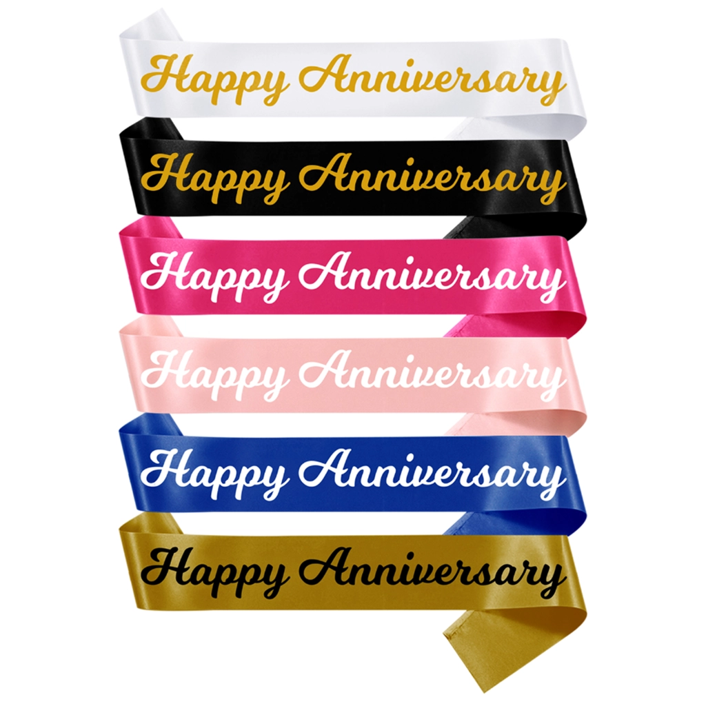 party-decoration-happy-anniversary-satin-sash-1 Party Decoration – Happy Anniversary Satin Sash - Celebrate Love and Milestones in Style! (Multicolor, Pack of 1) - Image 1