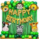 Party Decoration – Happy Birthday Jungle Theme Combo Decoration Set with Foil Banner - Bring the Wild to Your Celebration! (No.8102, Pack of 38 pcs)