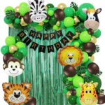 Party Decoration – Happy Birthday Jungle Theme Combo Decoration Set with Paper Banner - Bring the Wild to Your Celebration! (No.8104, Pack of 38 pcs)