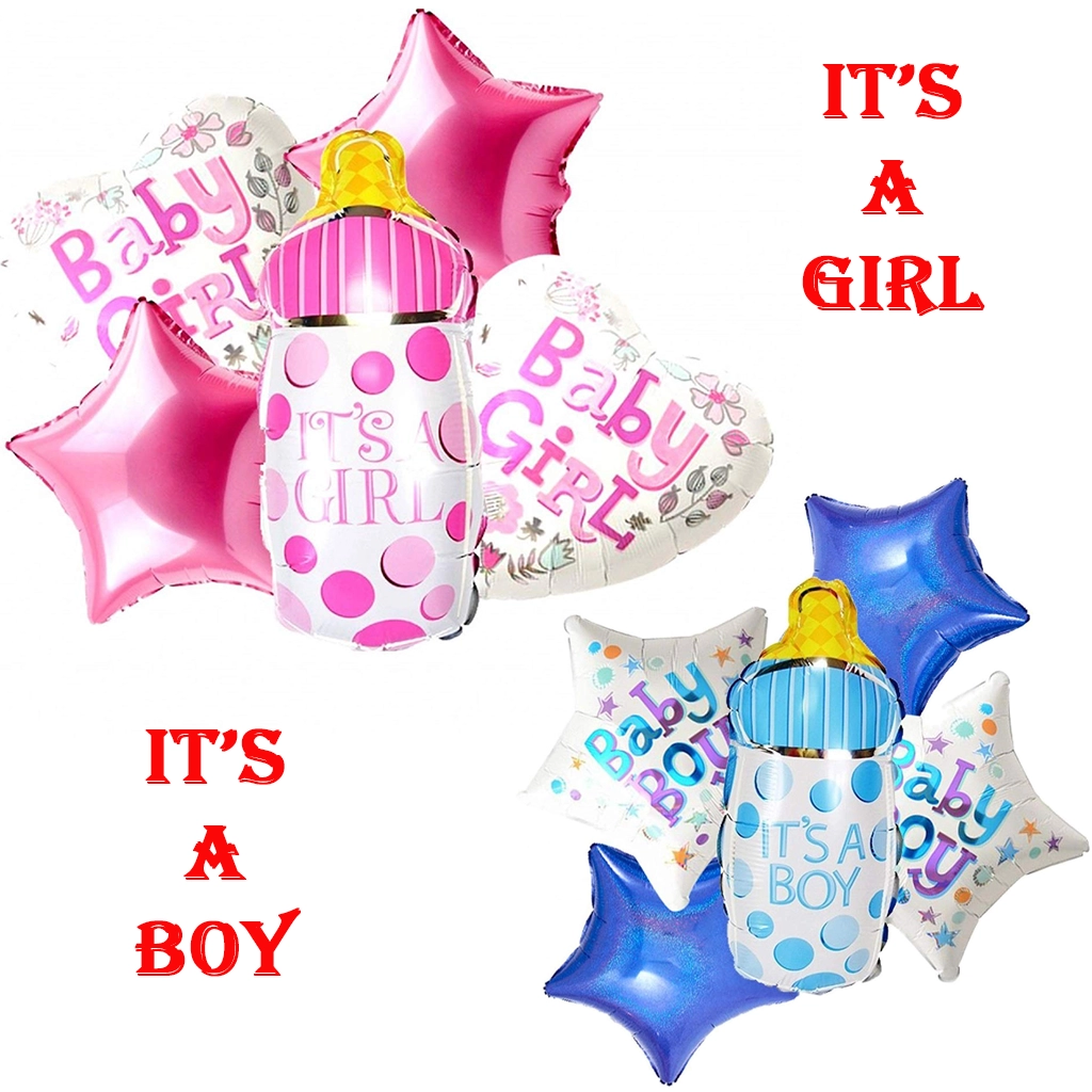 party-decoration-its-a-girl-its-a-boy-1 Party Decoration – It's a Girl / It's a Boy, Big Foil Helium Balloons Set for Elevate Every Celebration! (Pack of 5 pcs) - Image 1