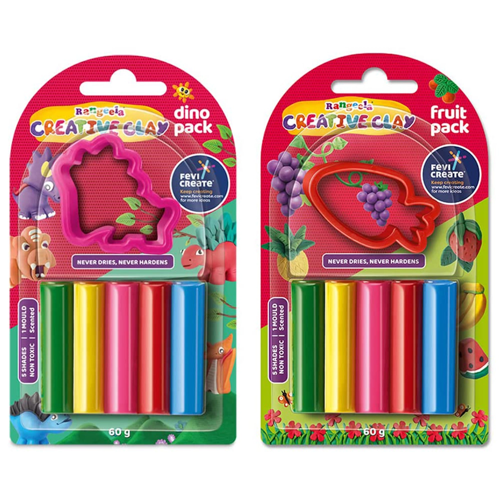pidilite-rangeela-creative-clay-60g-1 Pidilite Rangeela Creative Clay – 60g, Fruit Pack and Dino Pack (Pack of 1) - Image 1