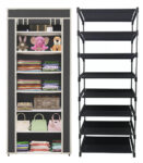 Shelf - 7 Layer Multipurpose Black Wardrobe Metal Pipes