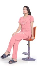 Self-Design Polyester T-Shirt & Track Pants with Round Neck and Three-Quarter Sleeves