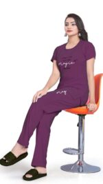 Self-Design Polyester T-Shirt & Track Pants with Round Neck and Three-Quarter Sleeves