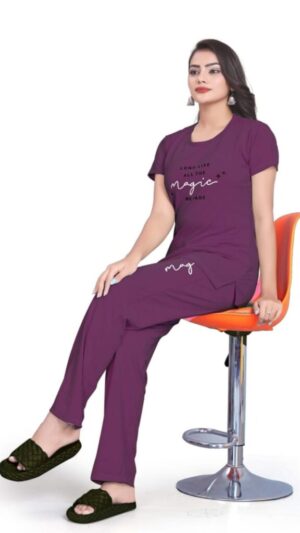 Self-Design Polyester T-Shirt & Track Pants with Round Neck and Three-Quarter Sleeves